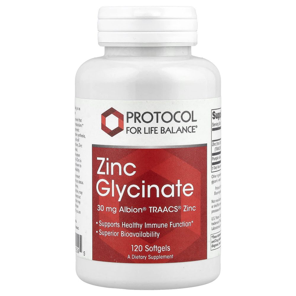 Zinc Glycinate 30mg x120 Softgels - Protocol For Life Balance - Protocol For Life Balance