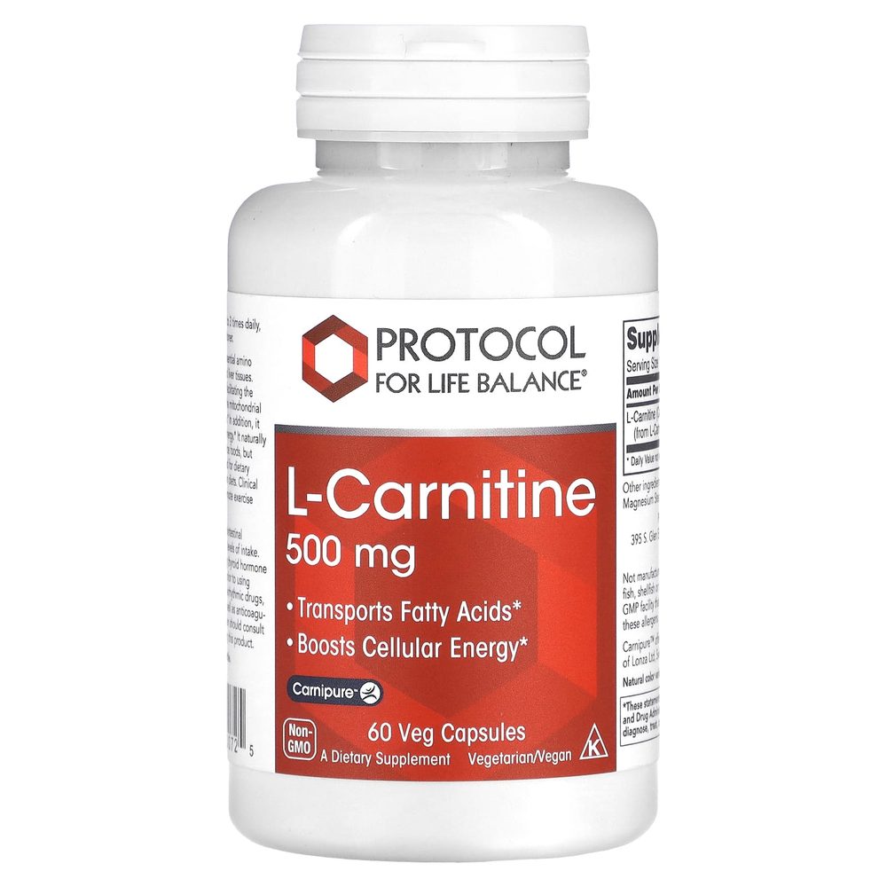 L-Carnitine 500mg x60 Capsules - Protocol For Life Balance - Protocol For Life Balance