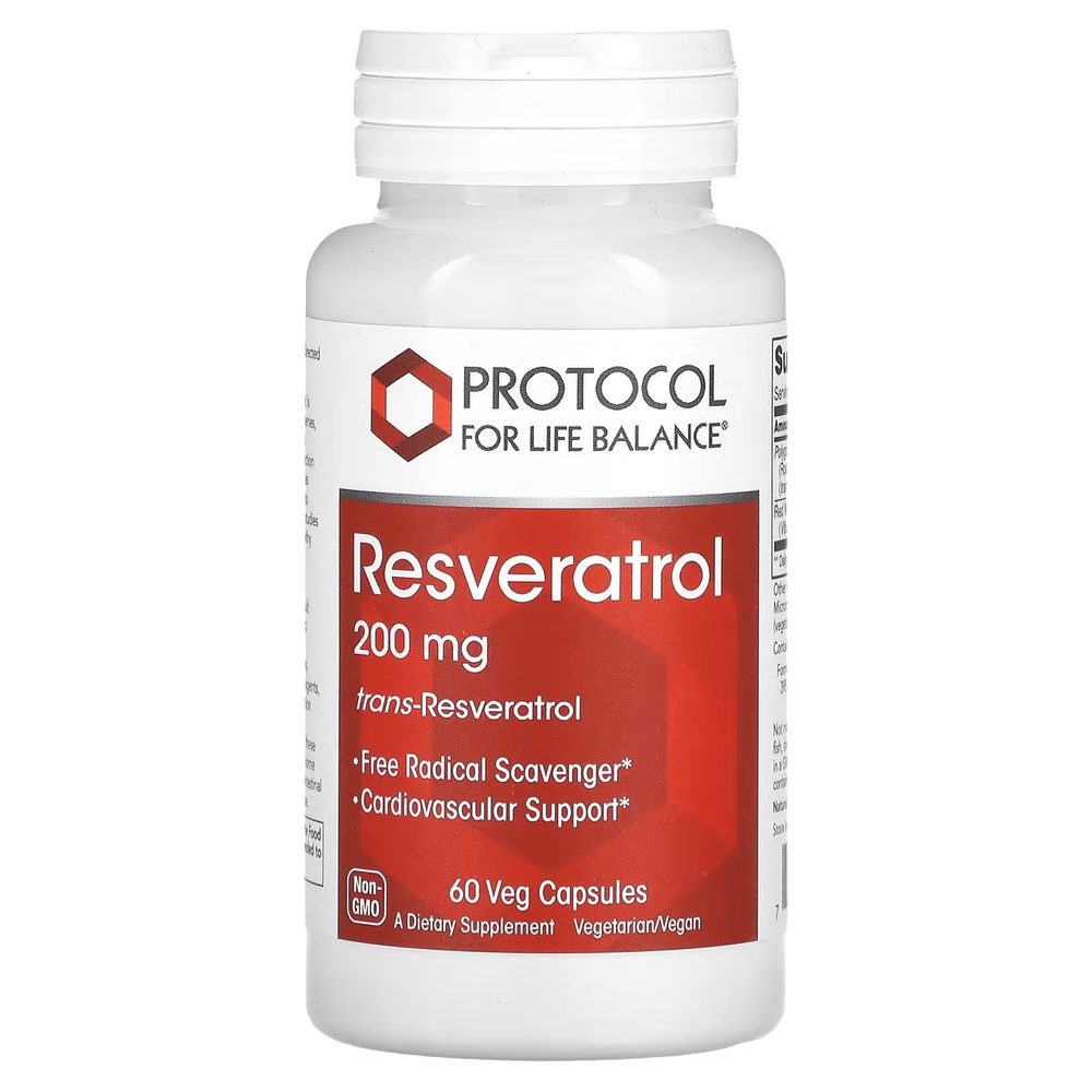 Resveratrol (Trans-Resveratrol) 200mg x60 Capsules - Protocol For Life Balance - Protocol For Life Balance