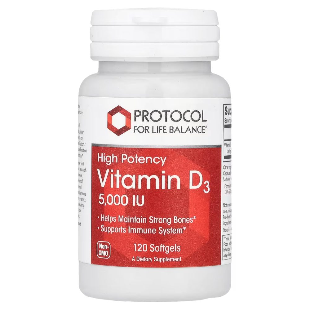 Vitamin D3 5000 IU x120 Softgels - Protocol For Life Balance - Protocol For Life Balance