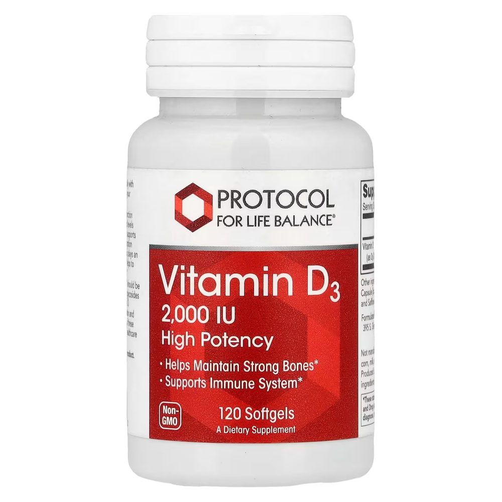 Vitamin D3 2000 IU x120 Softgels - Protocol For Life Balance - Protocol For Life Balance