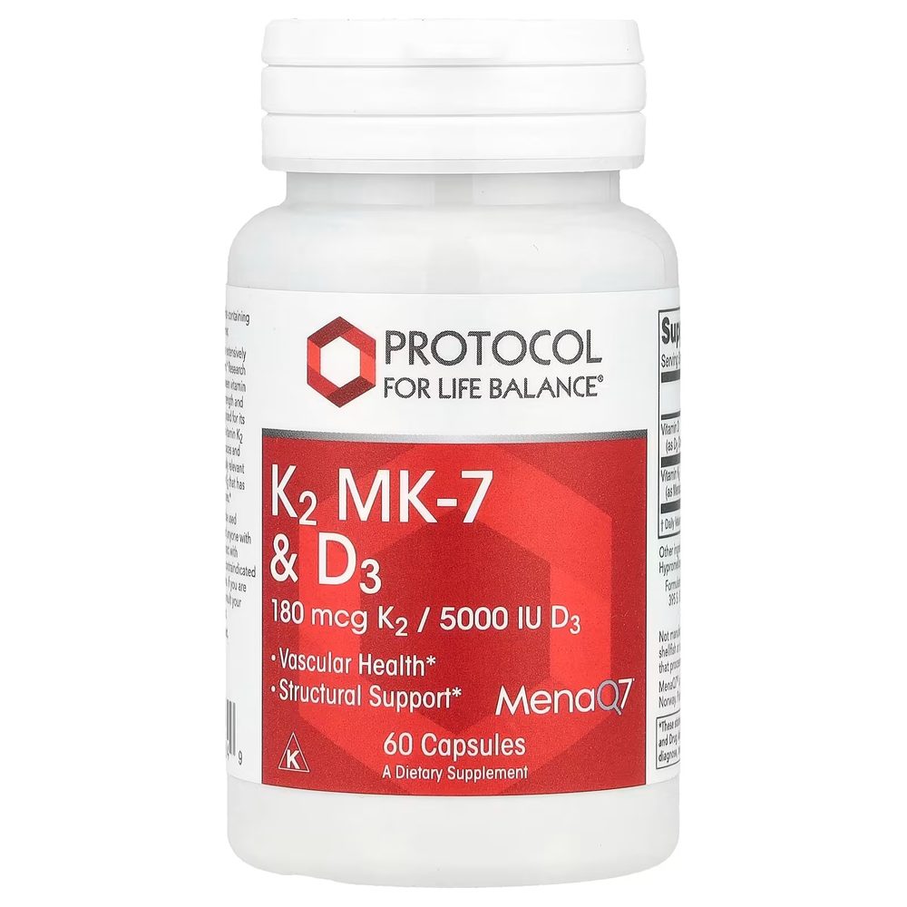 Vitamin K2 MK-7 & D3 5,000 IU x60 Capsules - Protocol For Life Balance - Protocol For Life Balance