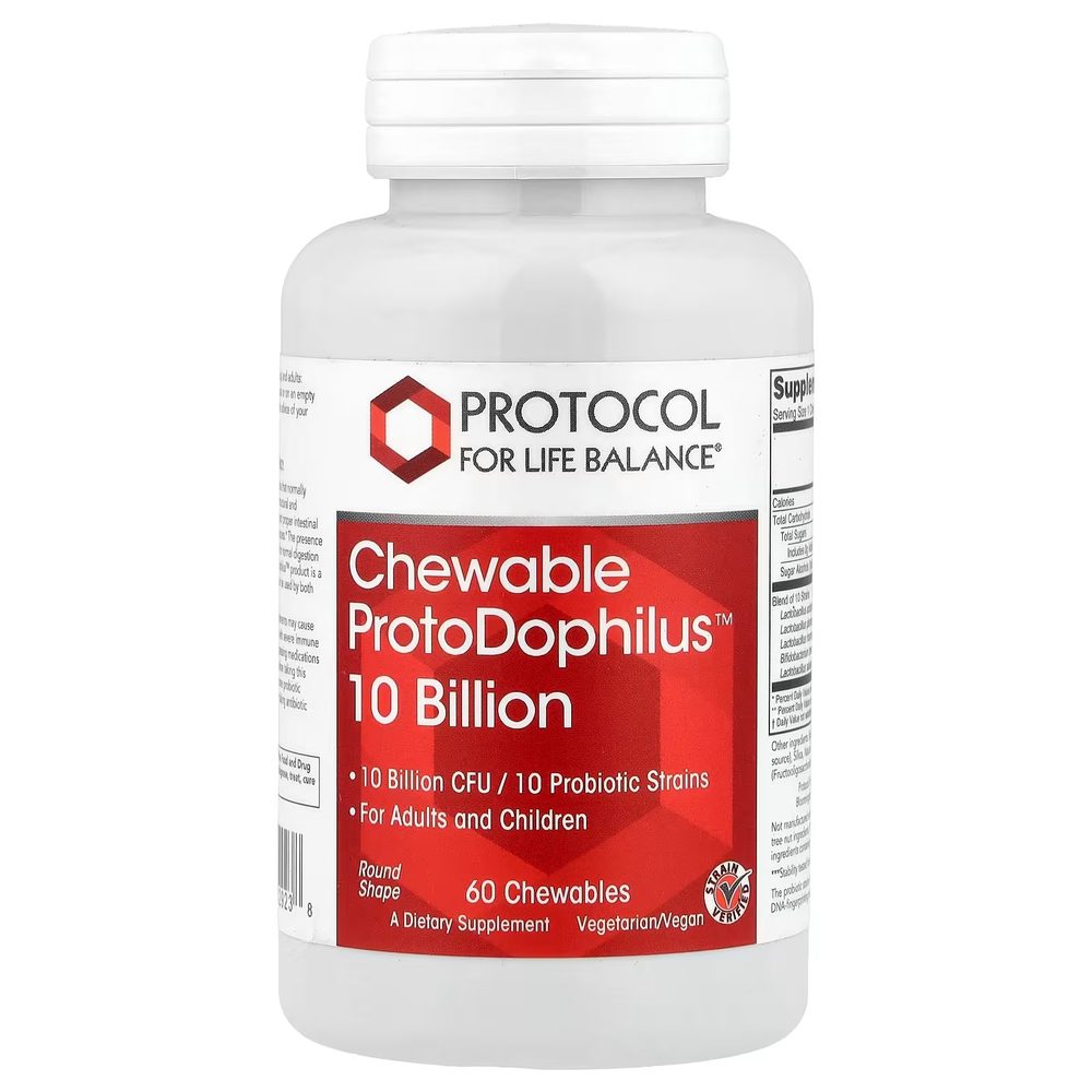 Chewable ProtoDophilus 10 Billion, 10 Probiotic Strains x60 Chewable Tablets - Protocol For Life Balance - Protocol For Life Balance