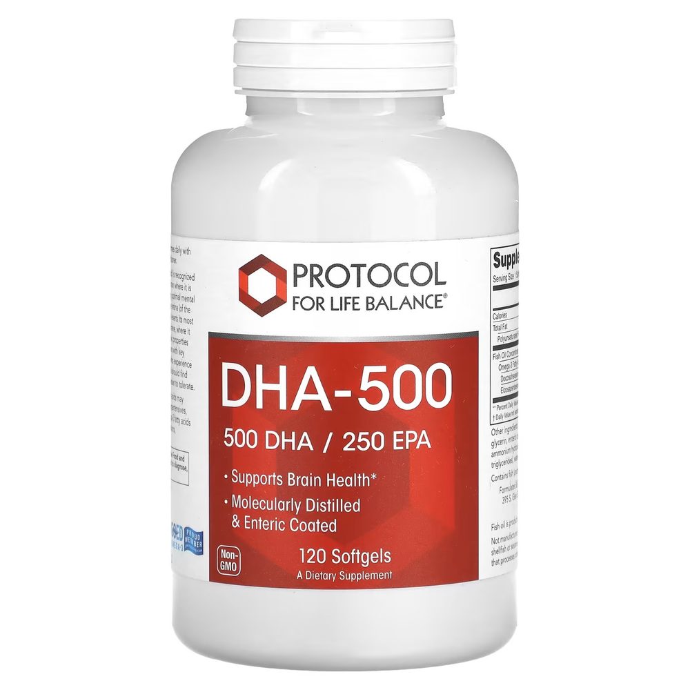 DHA-500 (Omega-3) (500 DHA / 250 EPA) x120 Softgels - Protocol For Life Balance - Protocol For Life Balance