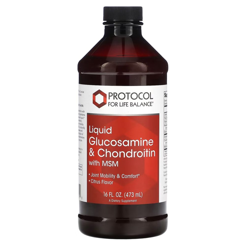 Glucosamine & Chondroitin with MSM Liquid x32 Servings, 16 fl oz (473 mL) - Protocol For Life Balance - Protocol For Life Balance