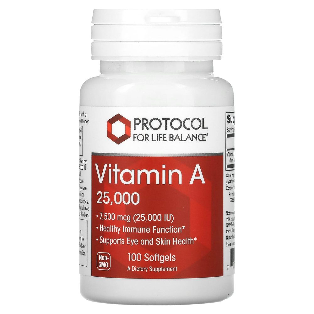 Vitamin A 25,000 IU (7,500mcg) x100 Softgels - Protocol For Life Balance - Protocol For Life Balance