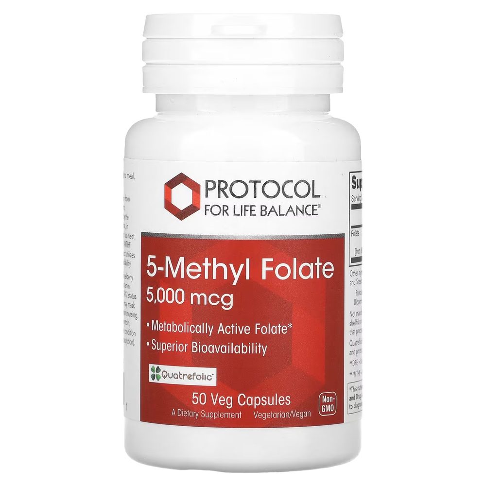5-Methyl Folate 5000mcg x50 Capsules - Protocol For Life Balance - Protocol For Life Balance