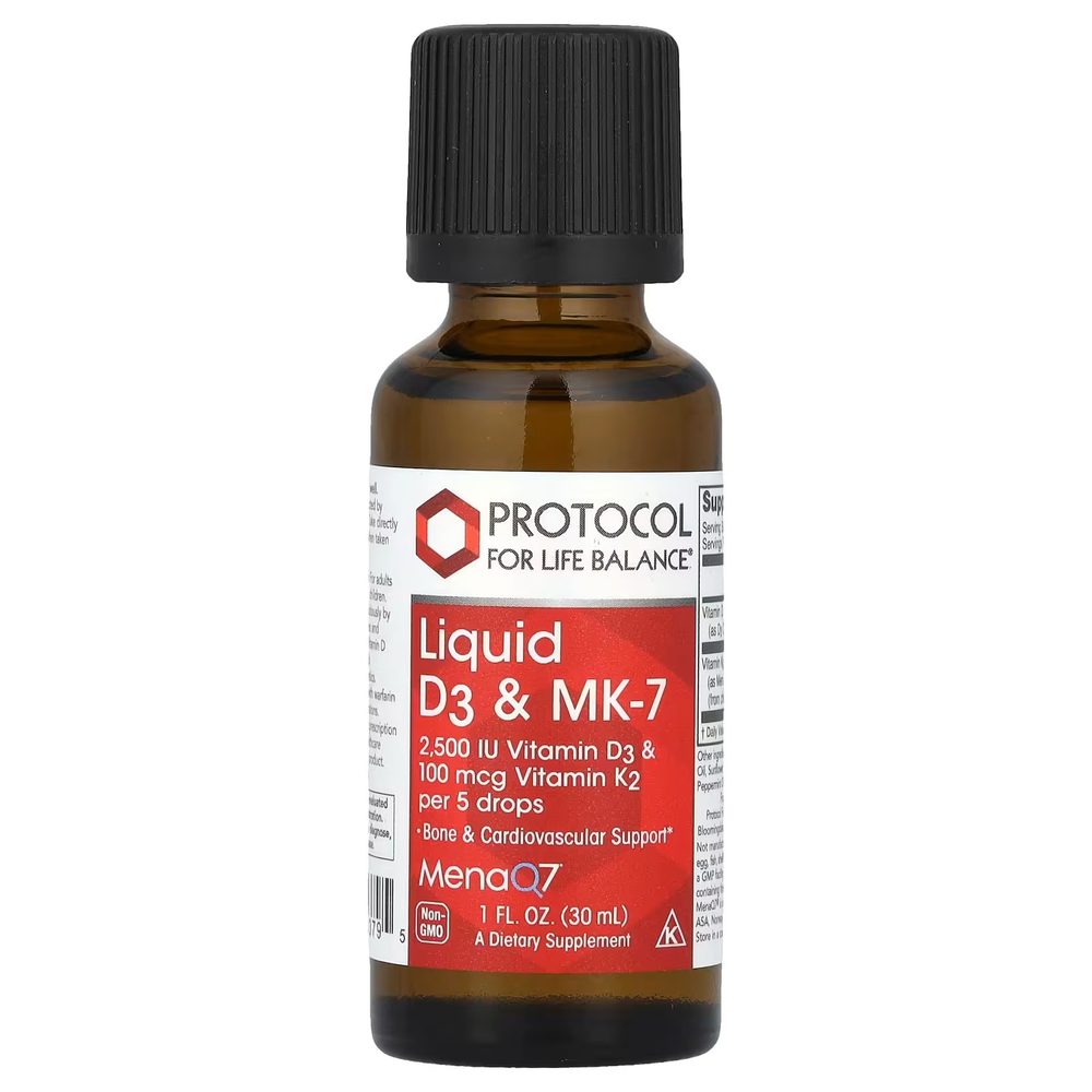 Liquid Vitamin D3 & K2 MK-7 2,500 IU x 163 Servings, 1 fl oz (30 mL) - Protocol For Life Balance - Protocol For Life Balance