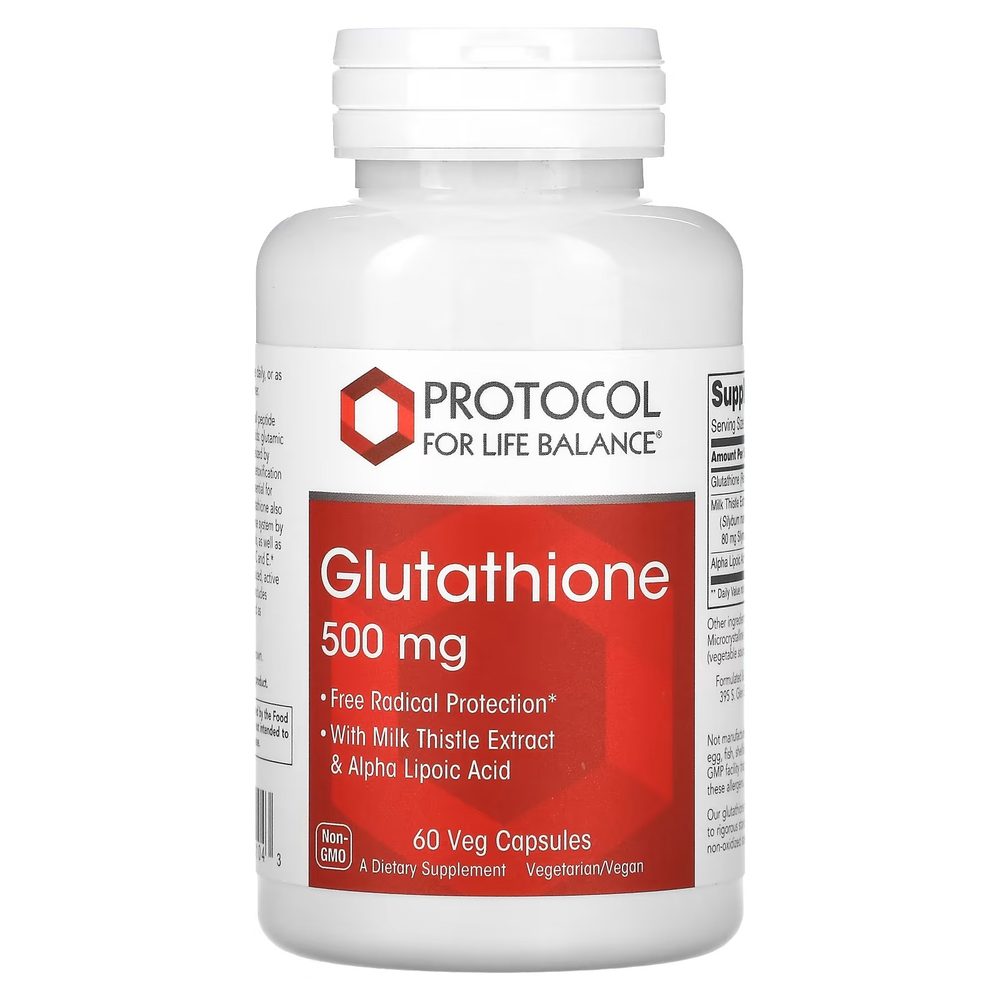 Glutathione 500mg x60 Capsules - Protocol For Life Balance - Protocol For Life Balance