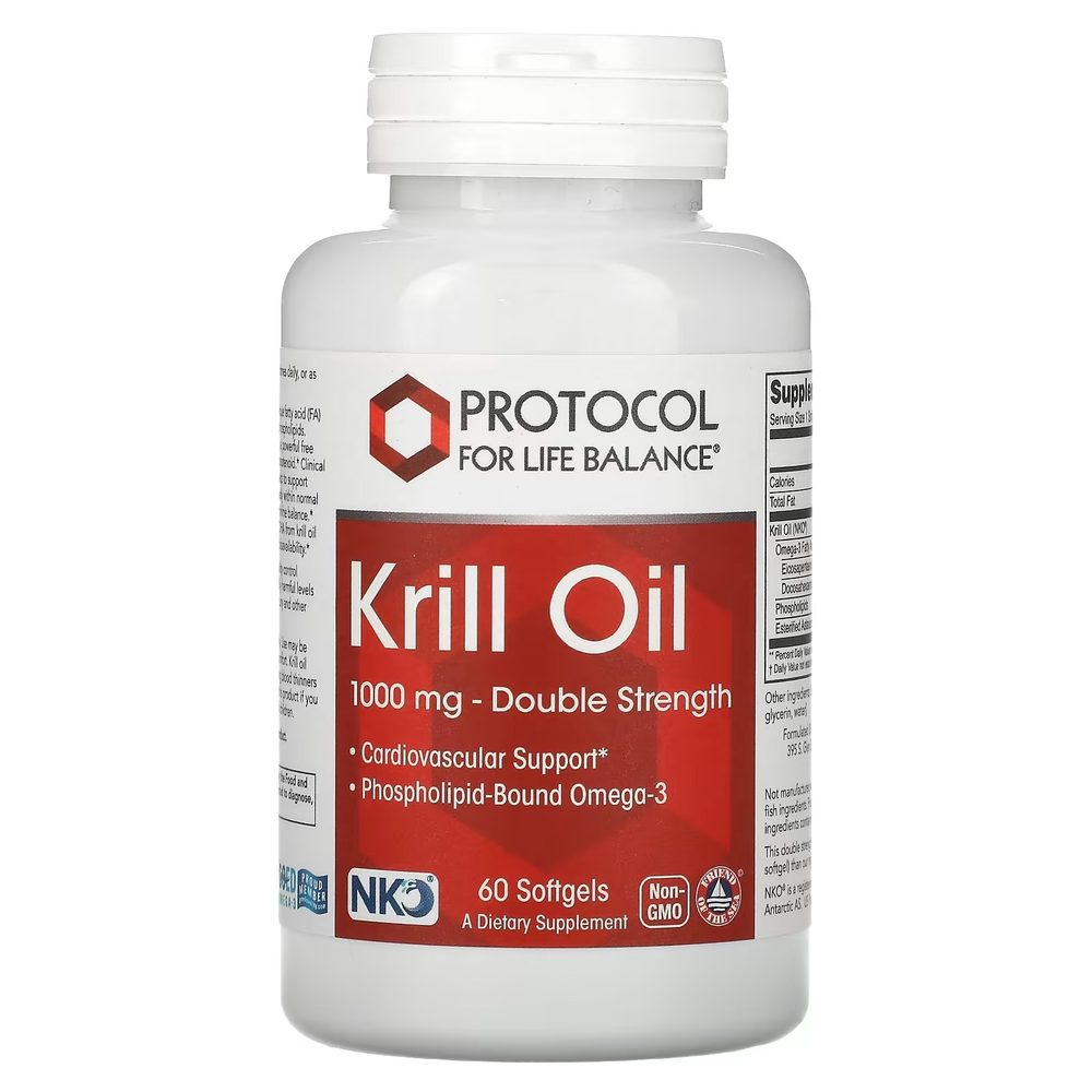 Krill Oil (Antarctic, Double Strength) 1,000mg x60 Softgels - Protocol For Life Balance - Protocol For Life Balance