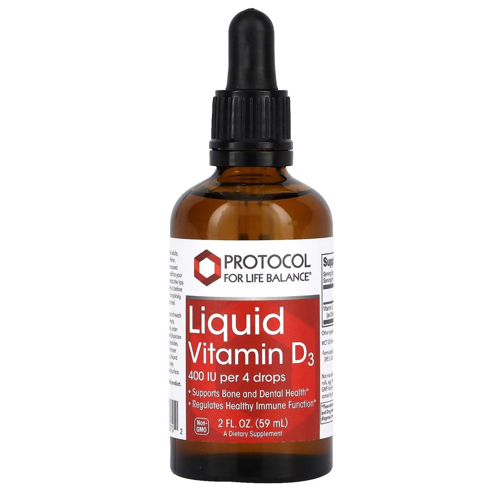 Liquid Vitamin D3 400 IU x527 Servings, 2 fl oz (60 mL) - Protocol For Life Balance - Protocol For Life Balance