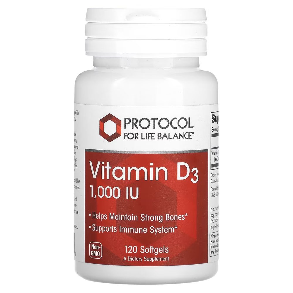 Vitamin D3 1000 IU x120 Softgels - Protocol For Life Balance - Protocol For Life Balance