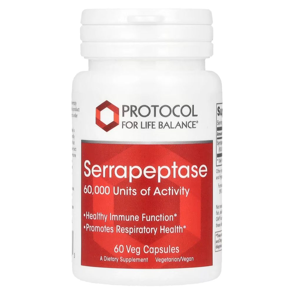 Serrapeptase 60,000 Units x60 Capsules - Protocol For Life Balance - Protocol For Life Balance