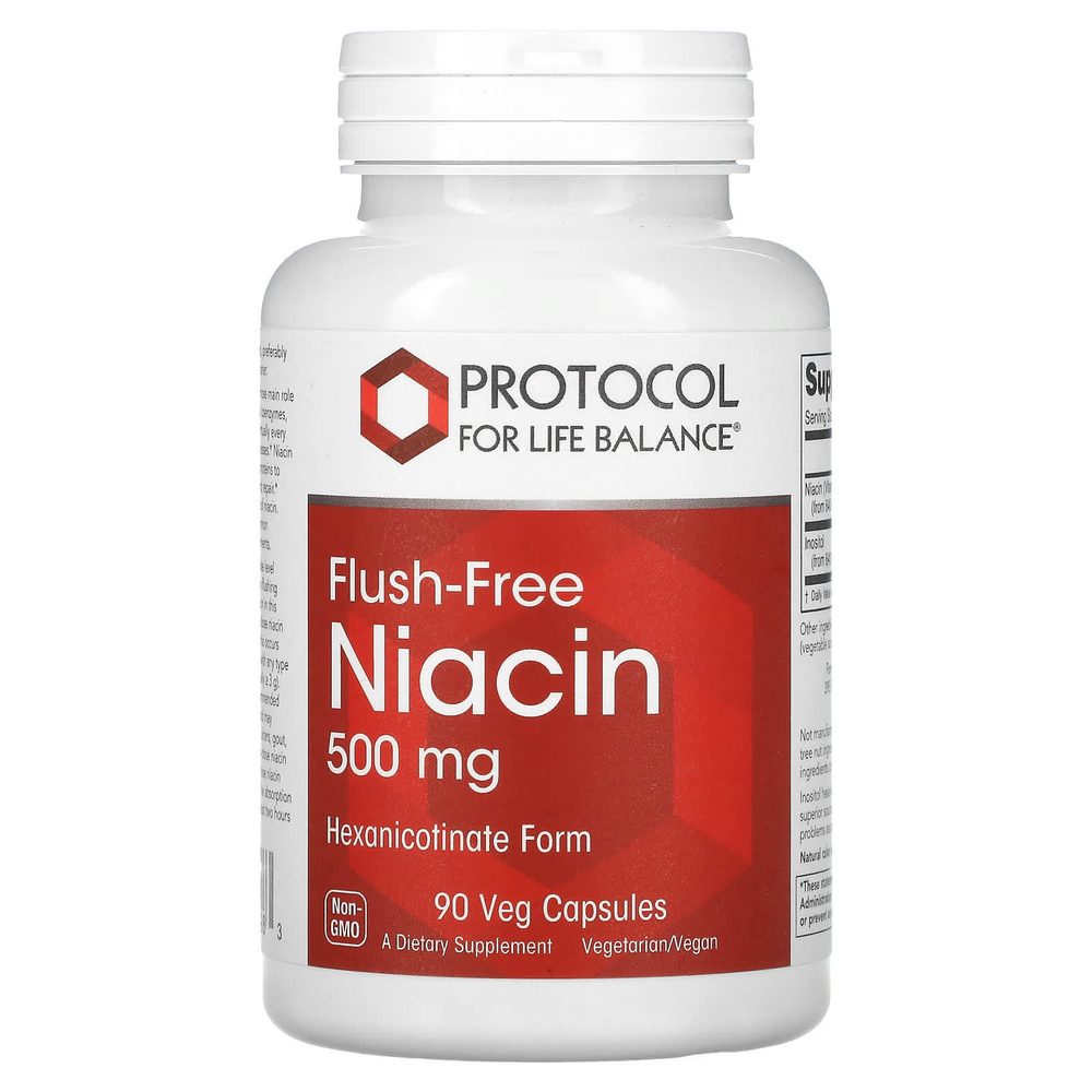 Niacin (Flush-Free) 500mg x90 Capsules - Protocol For Life Balance - Protocol For Life Balance