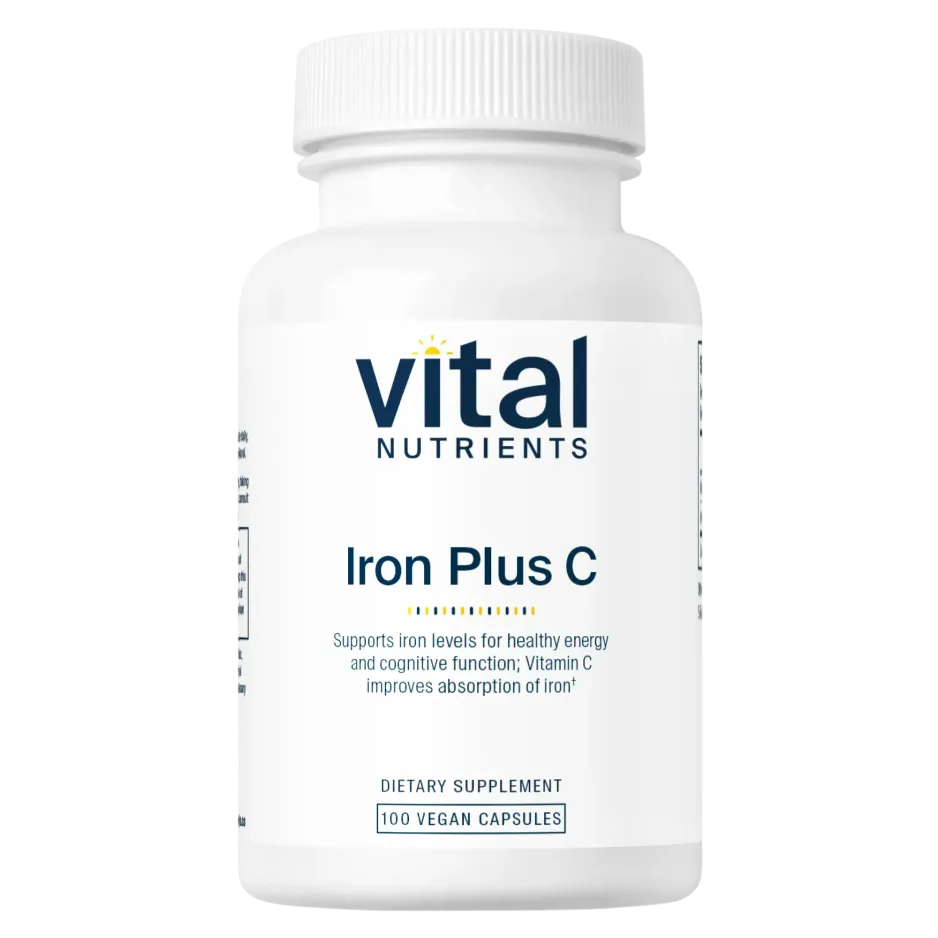 Iron Plus C (200mg Vitamin C and 20mg Iron) x100 Capsules - Vital Nutrients - Vital Nutrients