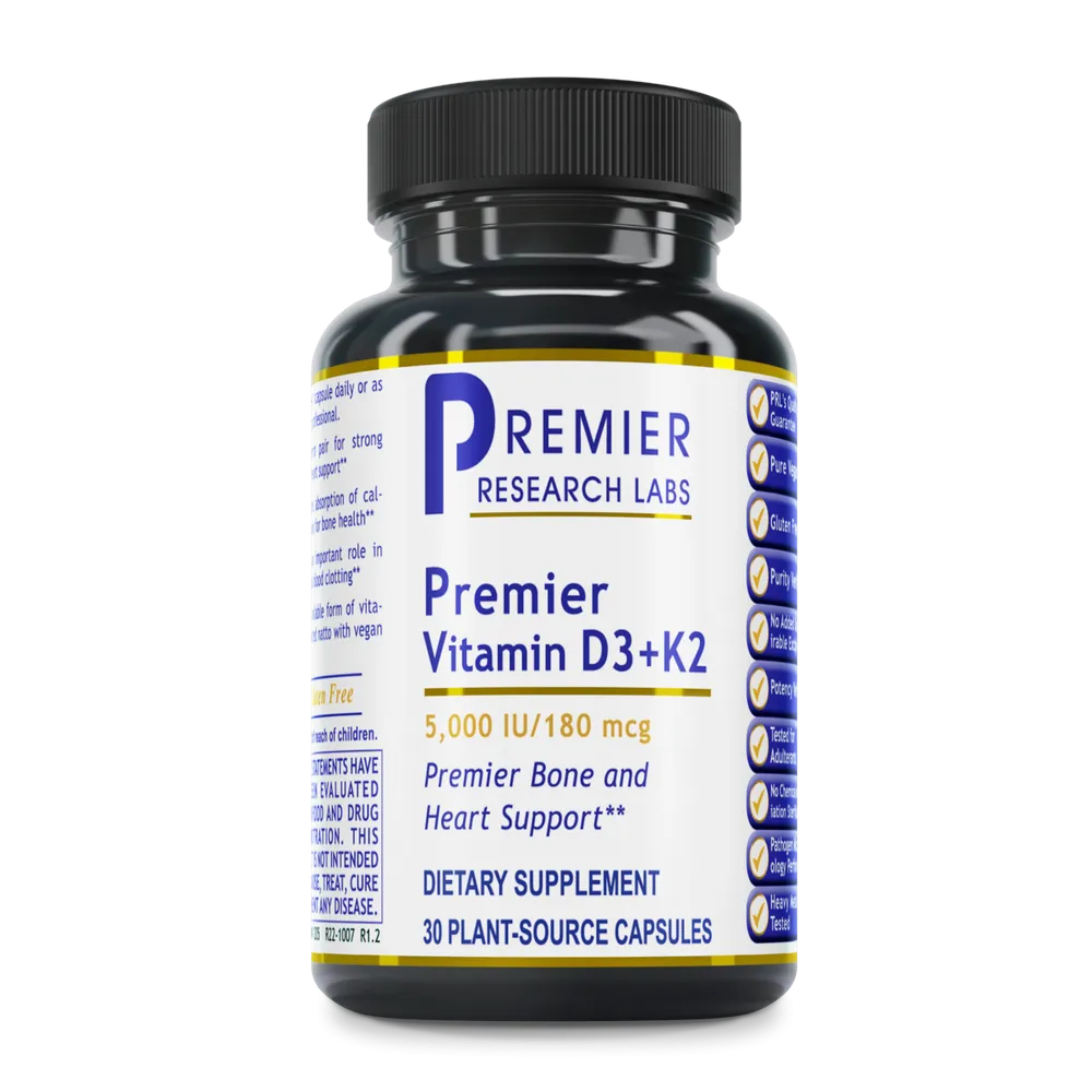 Premier Vitamin D3 + K2 5000IU / 180mcg x30 Capsules - Premier Research Labs - Premier Research Labs