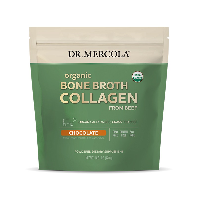 Organic Bone Broth Collagen Powder (Chocolate) x30 Servings, 14.8 oz (420 g) - Dr. Mercola - Dr. Mercola