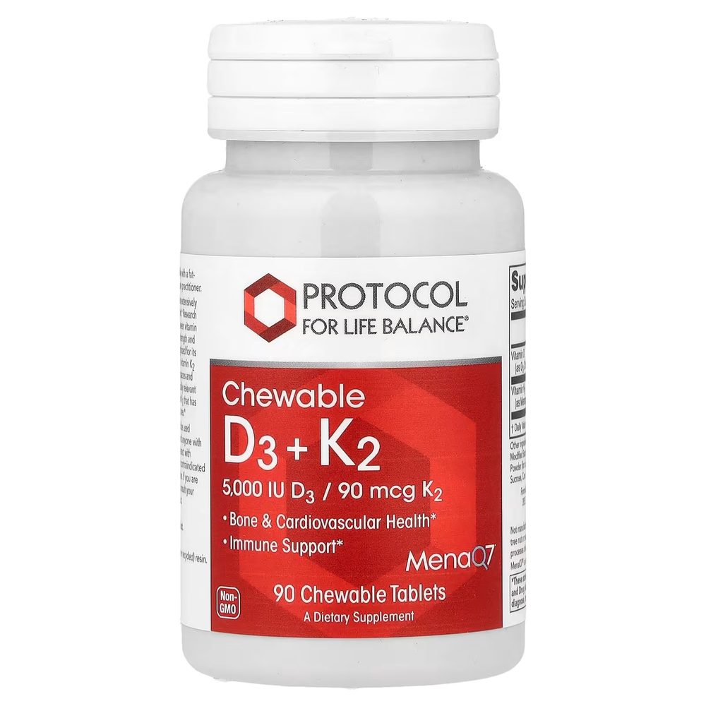 Chewable D3 5,000 IU+ K2 MK-7 x90 Chewable Tablets - Protocol For Life Balance - Protocol For Life Balance