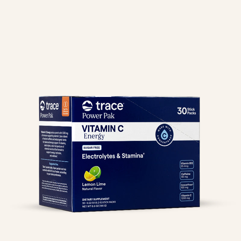 Power Pak Vitamin C Energy with Caffeine Electrolytes (Sugar-Free) (Lemon Lime) x30 Servings - Trace Minerals - Trace Minerals