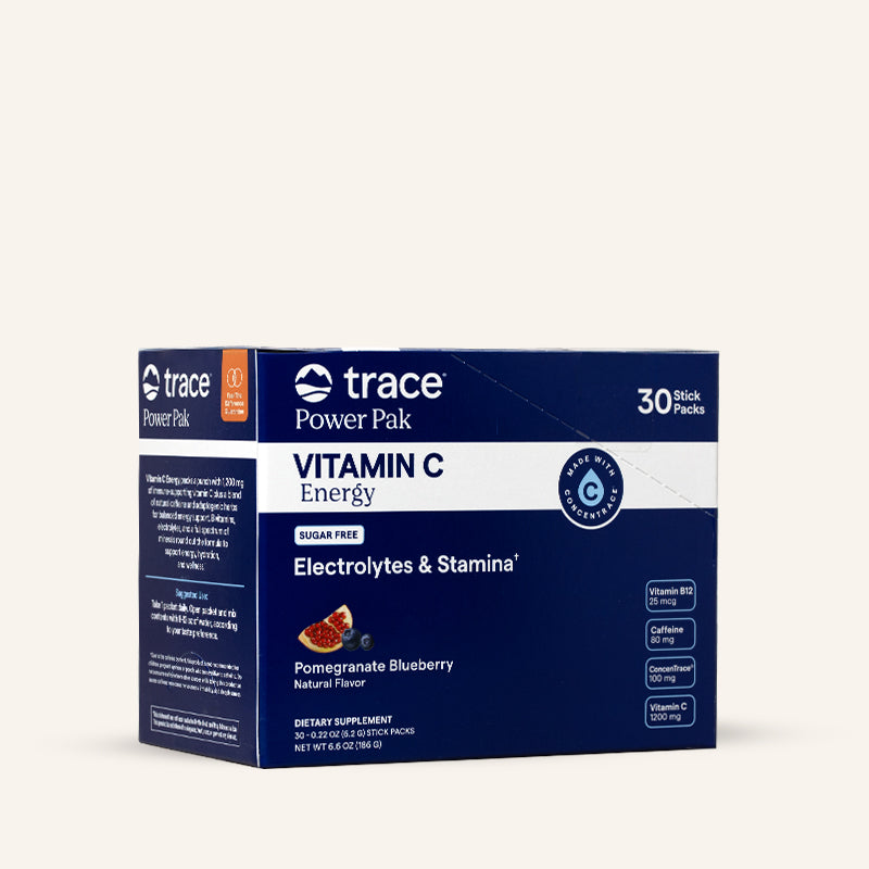 Power Pak Vitamin C Energy with Caffeine Electrolytes (Sugar-Free) (Pomegranate Blueberry) x30 Servings - Trace Minerals - Trace Minerals