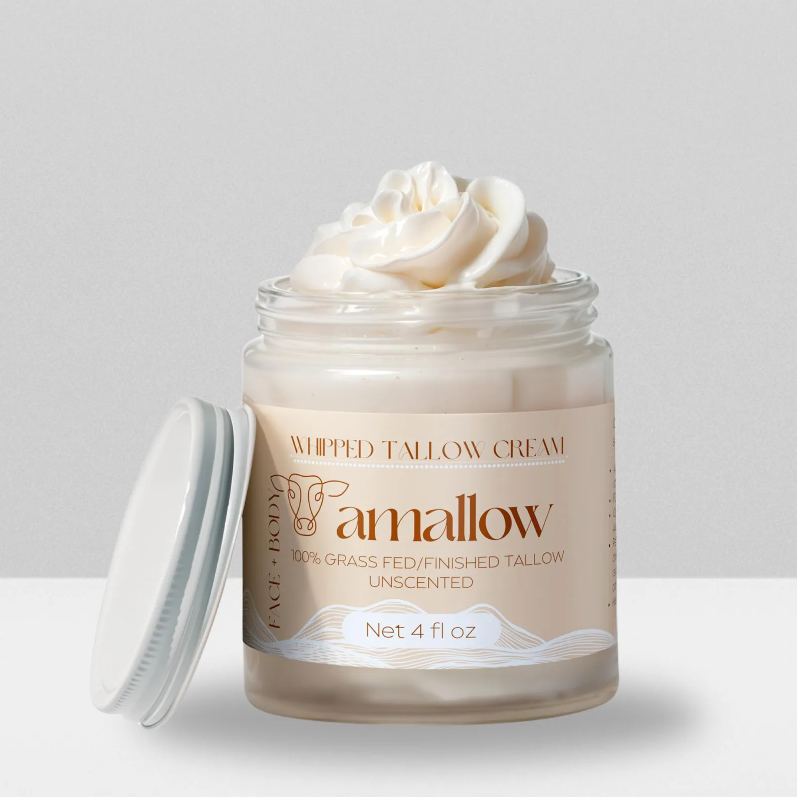 Whipped Beef Tallow Cream (Unscented) (Grass-Fed) 4 oz - Amallow - Amallow
