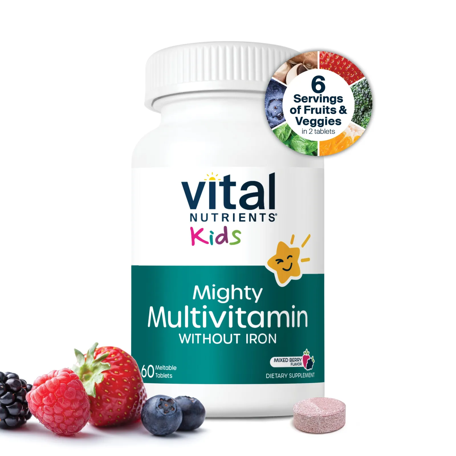 Kids Mighty Multivitamin Without Iron Mixed Berry x60 Tabs - Vital Nutrients - Vital Nutrients