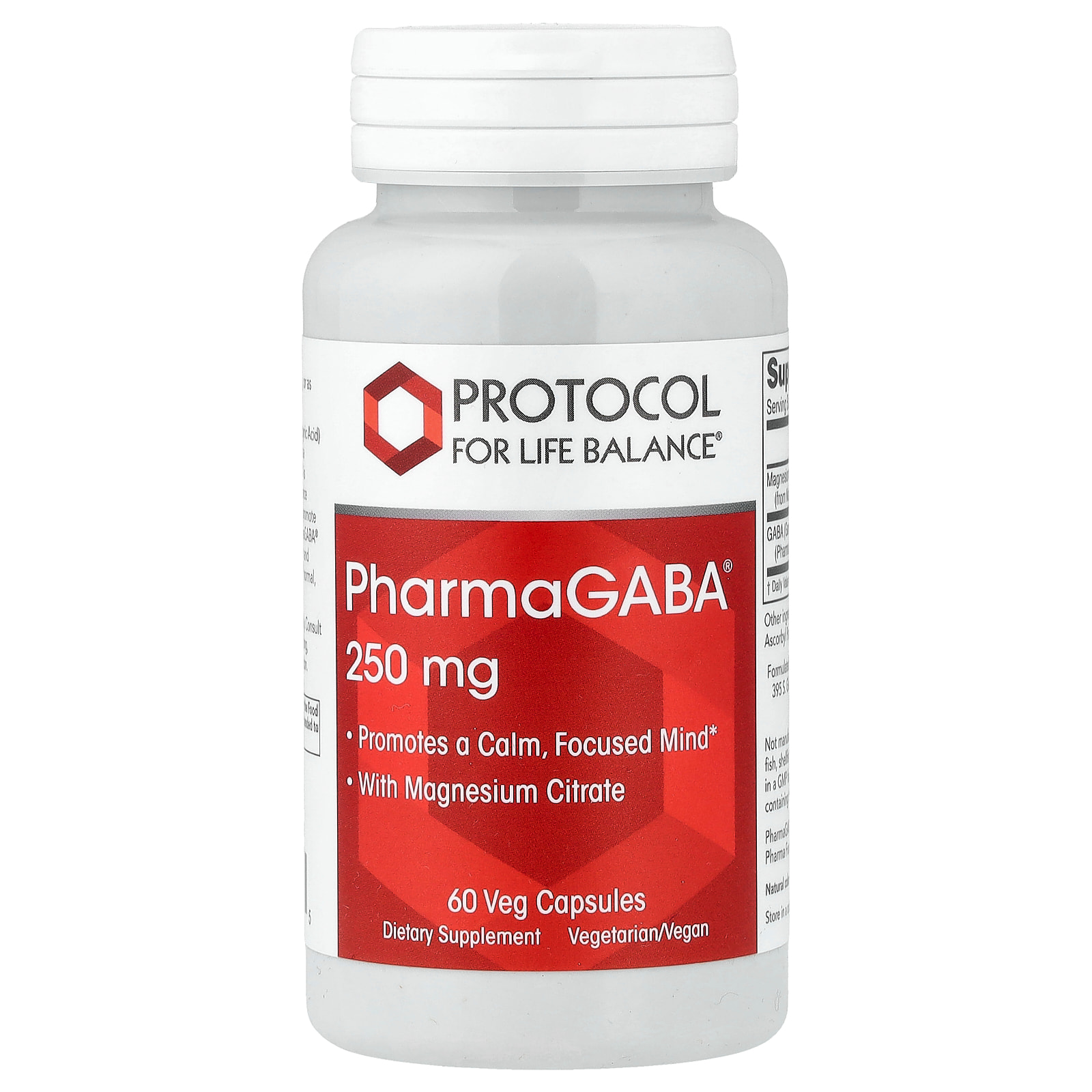 PharmaGABA 250mg x60 Veg Caps - Protocol for Life Balance P0126 - Protocol For Life Balance